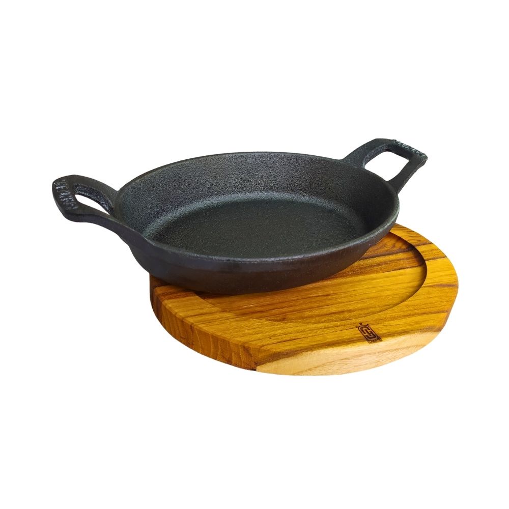 Conjunto Assadeira de Ferro Fundido com Suporte de Madeira Preparar e Servir Travessa Form...