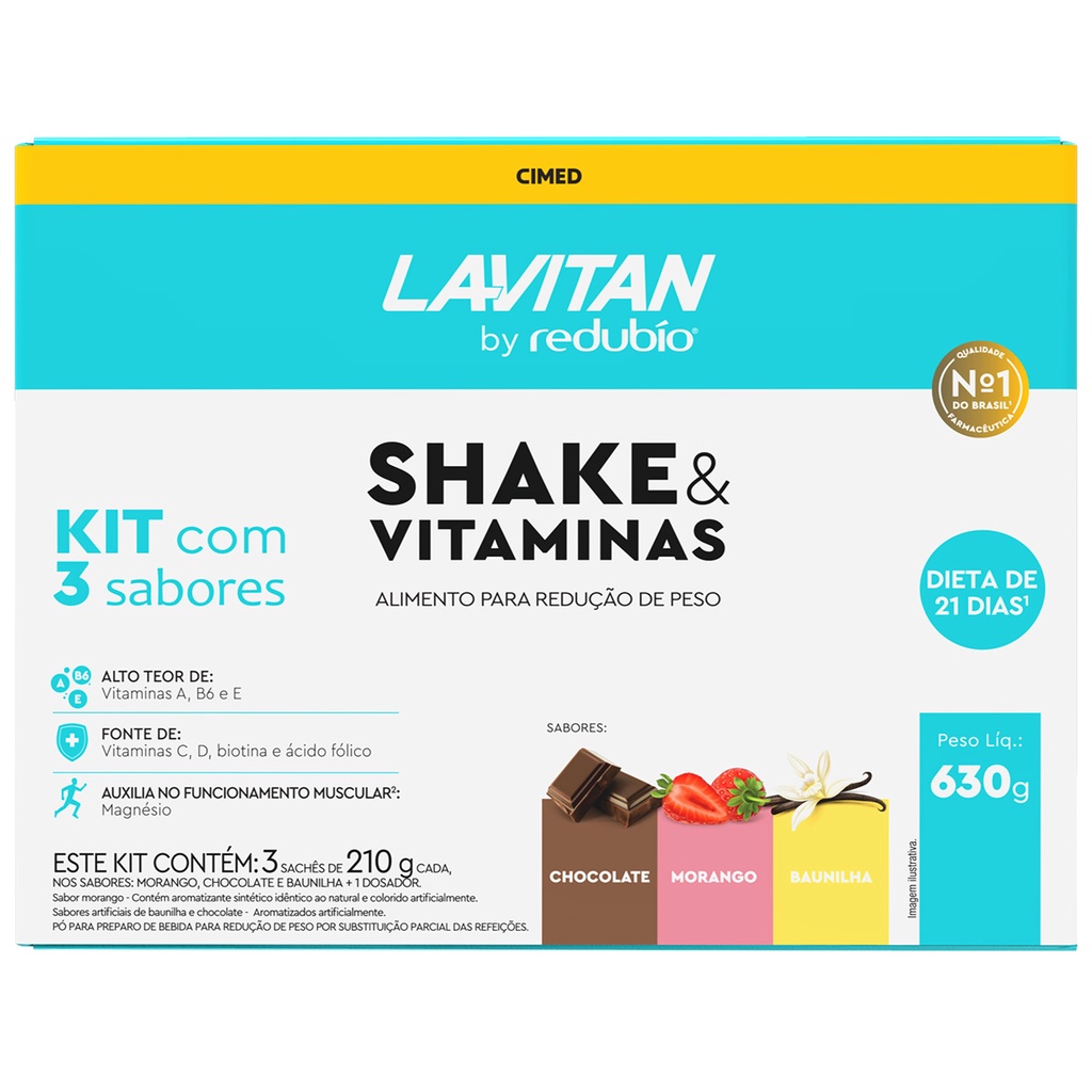 Kit Redubio Shake Dieta 21/D 630g Chocolate Morango Baunilha
