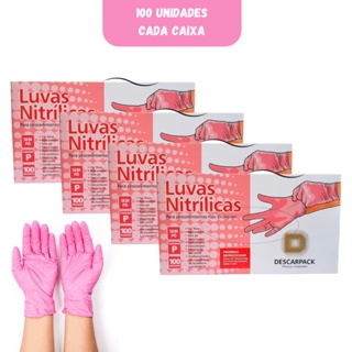 Kit com 4 Luva Nitrilica Tamanho P Rosa 100 Unidades Descarpack em Oferta na Shopee