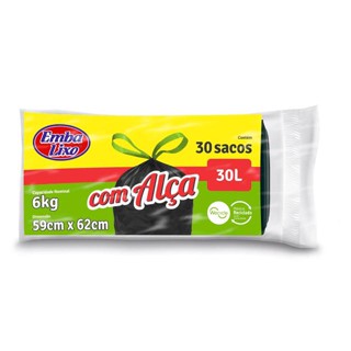 Saco Lixo Embalixo Reforcado Alca Preto 30L 30 Sacos