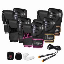 Kit luvas de Boxe Muay Thai Naja Black + Bandagem + Protetor Bucal + Corda