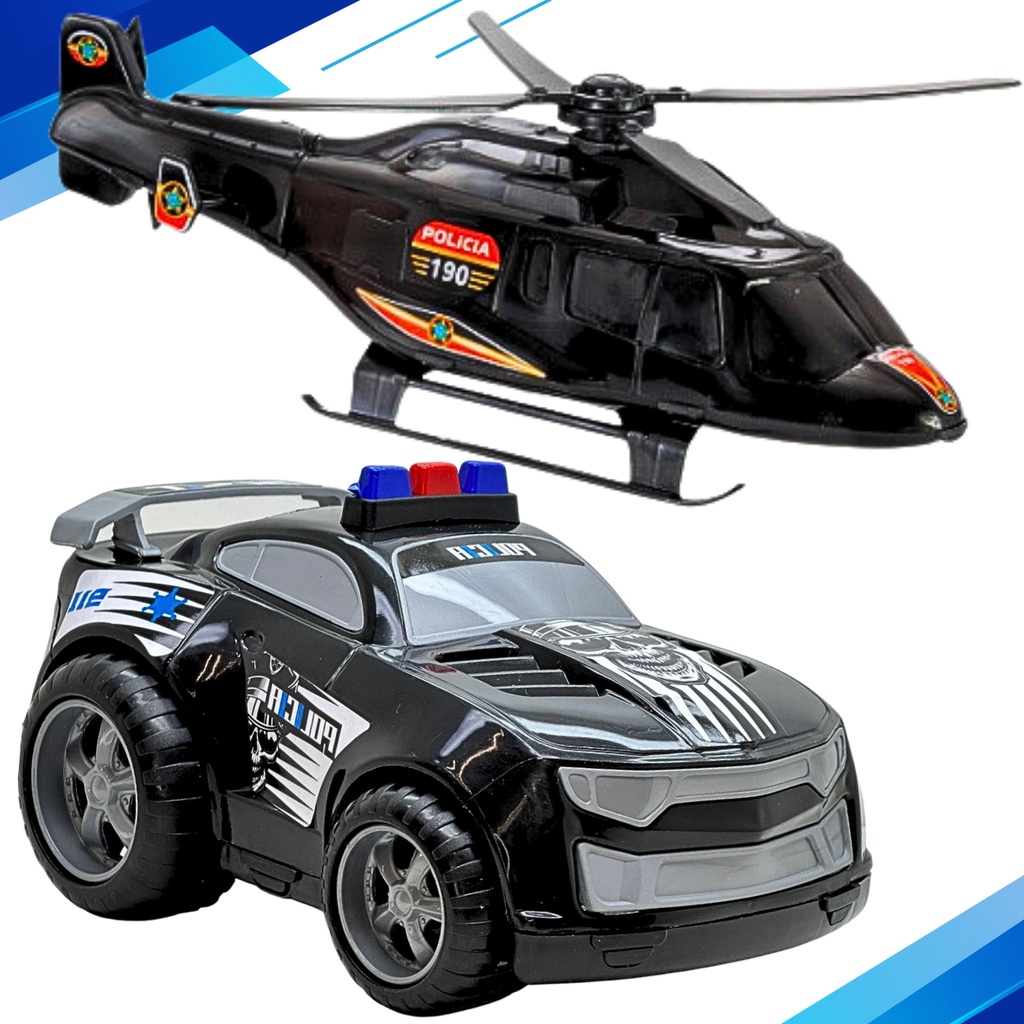 Kit Brinquedos Polícia Carrinho Helicóptero Split Car Viatura Brinquedos Interativos Meninos