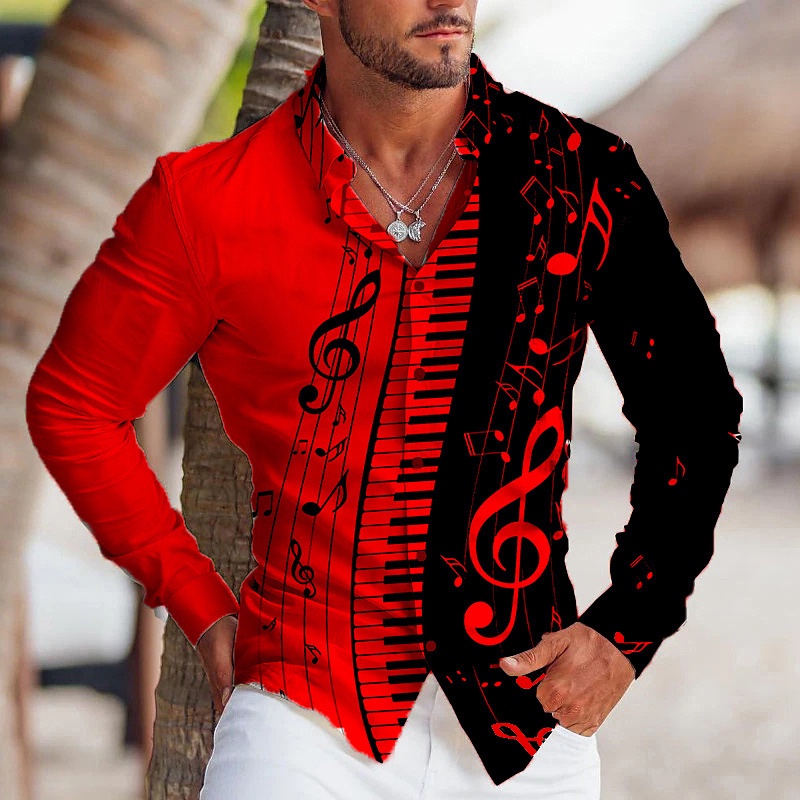 Camisa masculina impressa 3d, manga comprida com botões e lapela, Moda, 2023