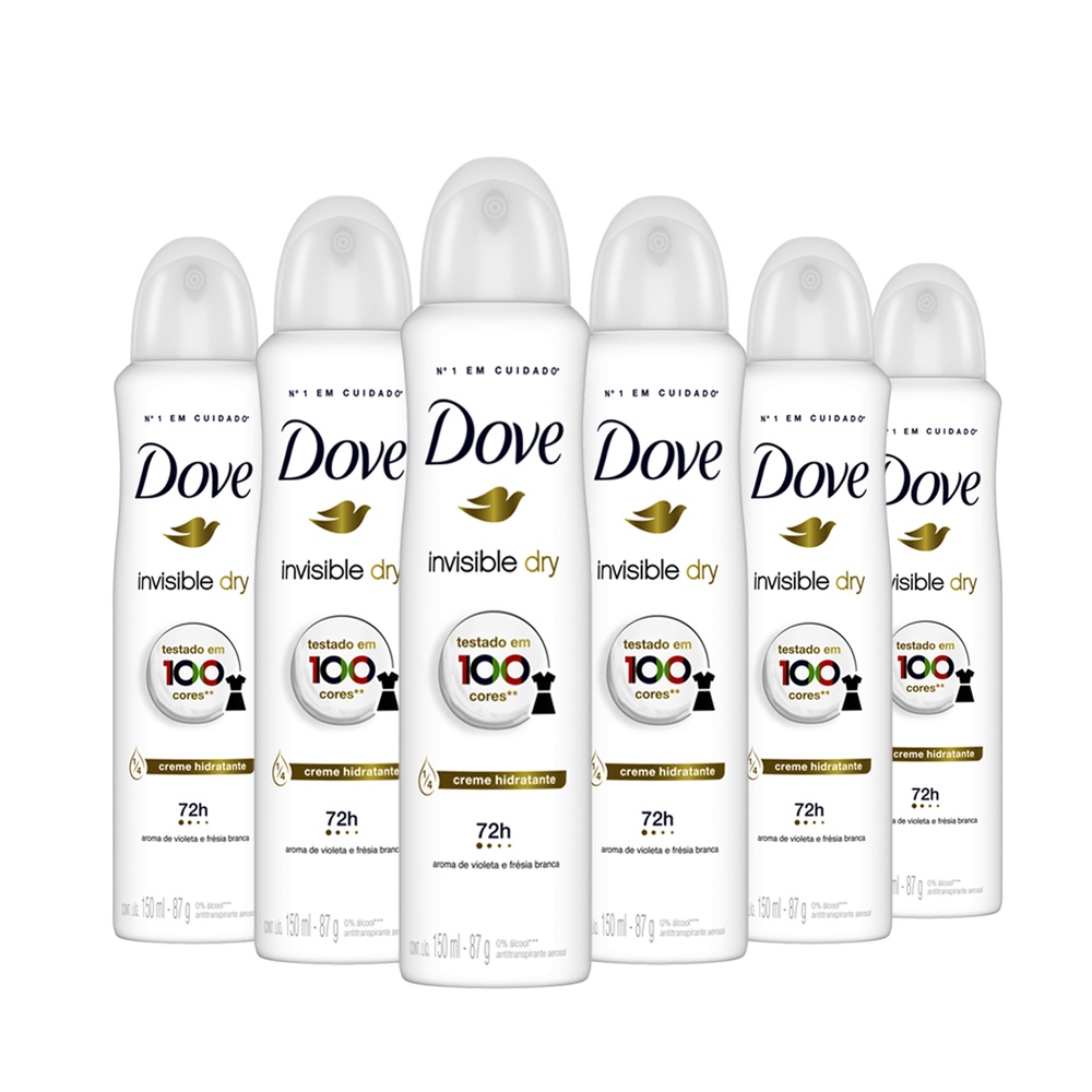 Kit 6 Unidades Desodorante Aerossol Dove Feminino Invisible Dry 150ml