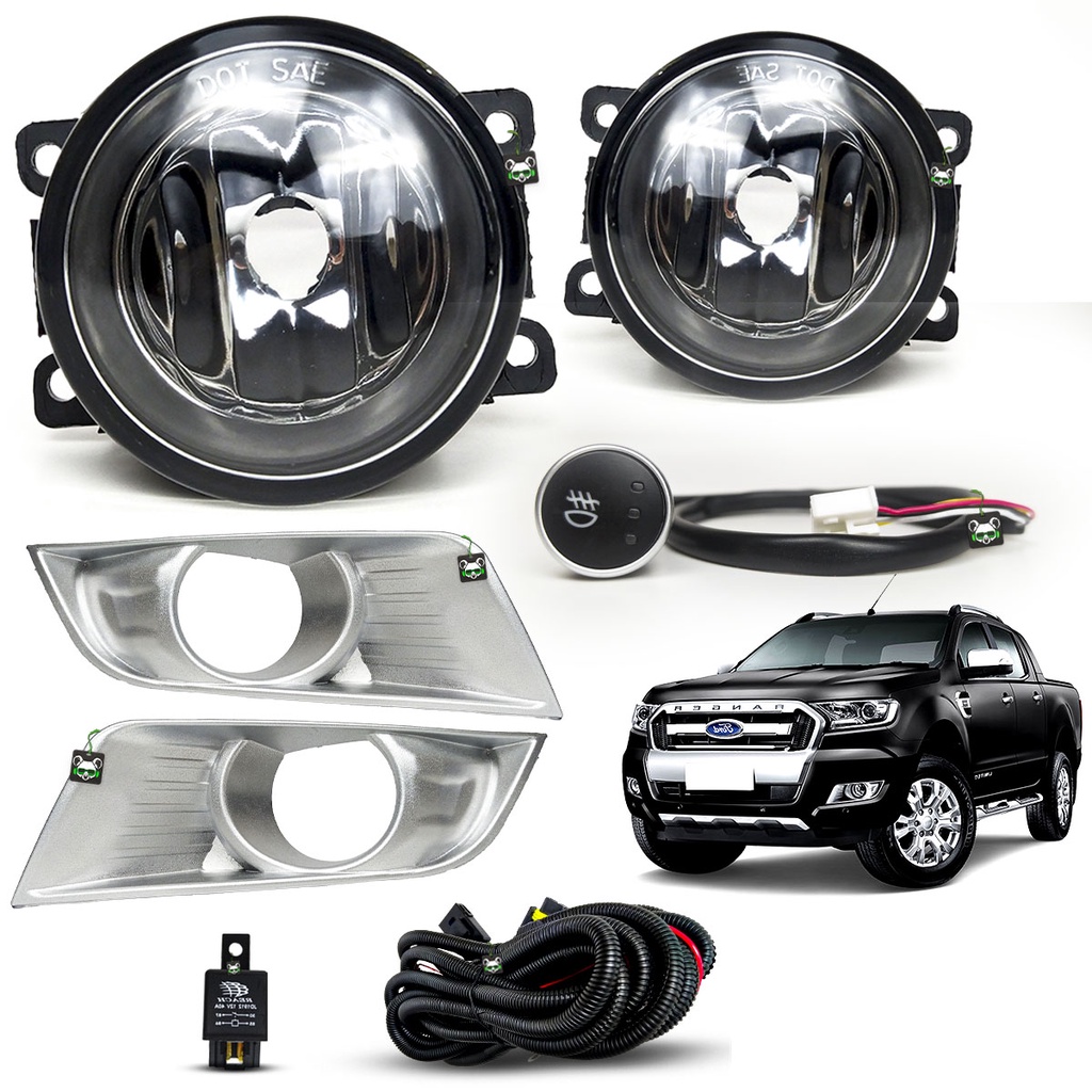 Kit Farol Auxiliar de Milha Moldura Prata Ranger 2016 2017 2018 2019 em Oferta na Shopee