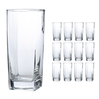 Jogo De 12 Copos Vidro Bali Quadrado Luxo 320ml Transparente