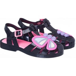 Sandália Infantil menina PRETO + aplique BORBOLETA escolar Camin