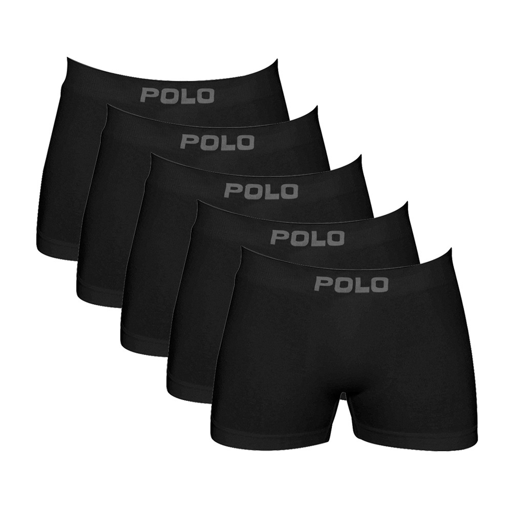 Kit 5 Cuecas Polo 781 Algodão Boxer Sem Costura - Preto