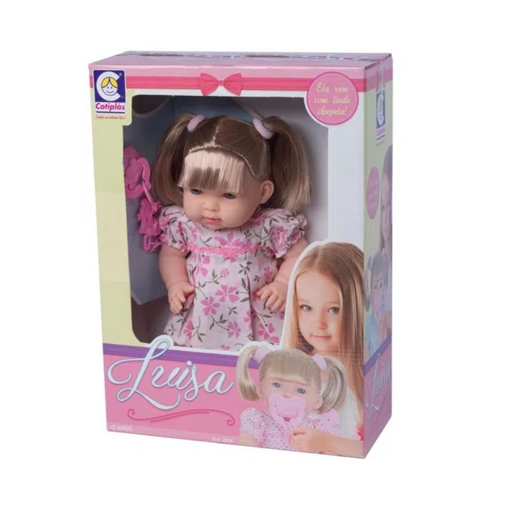 Boneca Luisa Loira Articulada em Plastico Vinil 33cm Vestidinho Florido e Chupeta Cotiplas - 2078 em Oferta na Shopee