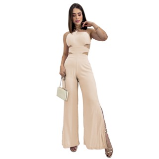 Macacão Feminino Longo Pantalona Viscose Soltinho De Amarrar