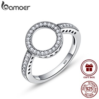 Bamoer 100% Genuine 925 Sterling Silver Sempre Limpar Cz Preto Círculo Rodada Anéis De Dedo Para As Mulheres Jóias Presente De Natal Scr041
