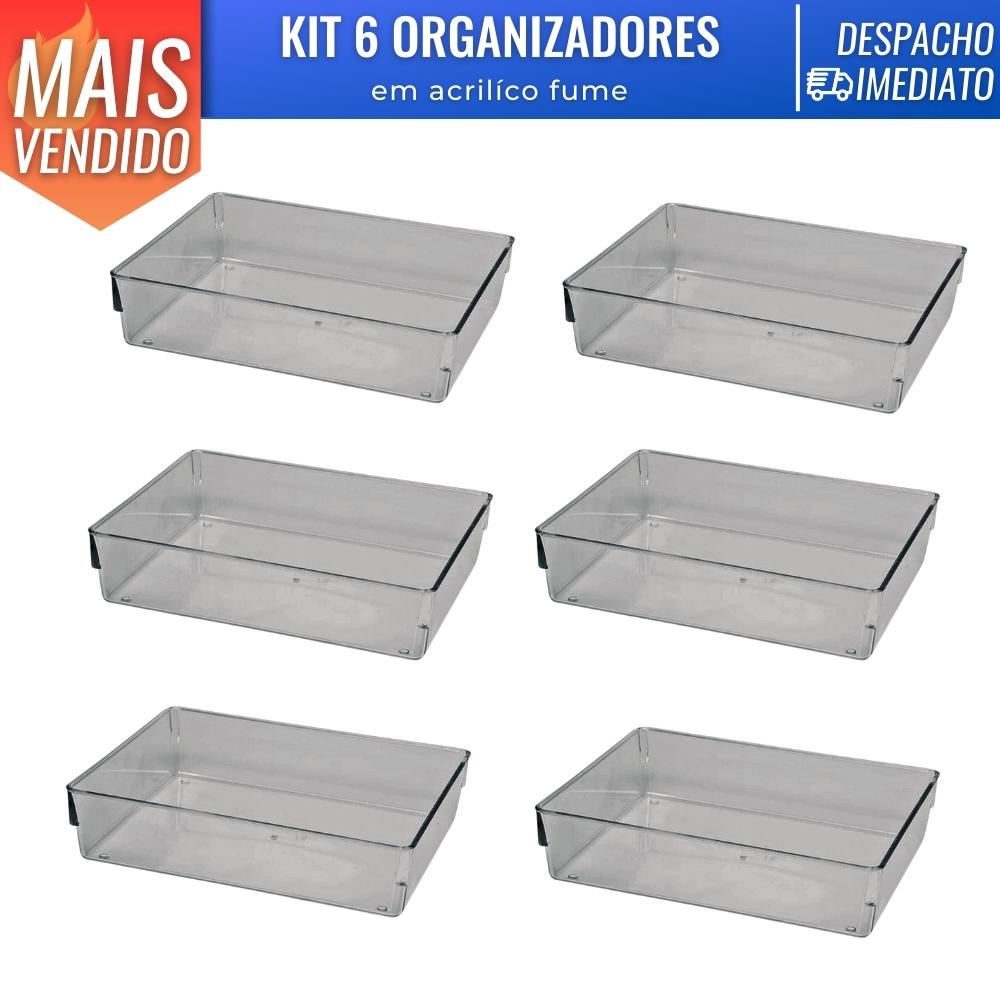 Kit 6 Organizador Acrílico Empilhavel Cozinha Gaveta Escritorio Maquiagem