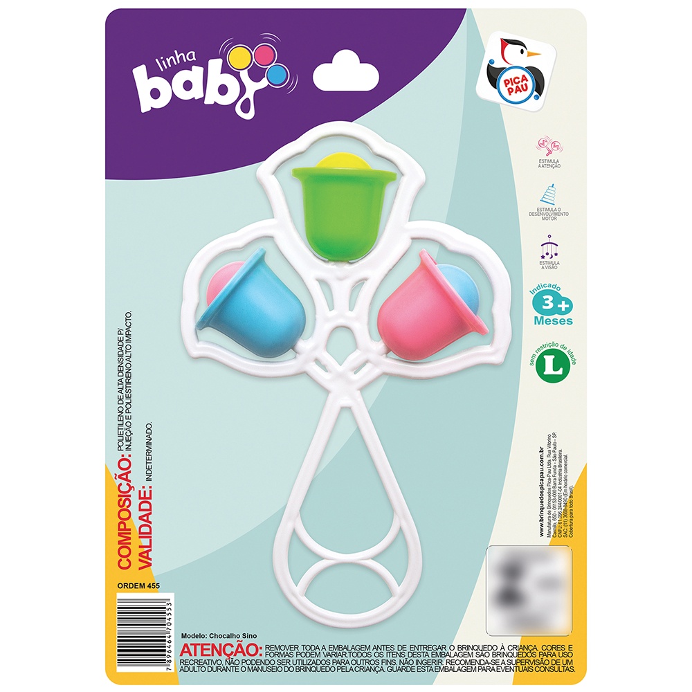 Brinquedo De Bebê Chocalho Sino e Mordedor Infantil Pica Pau
