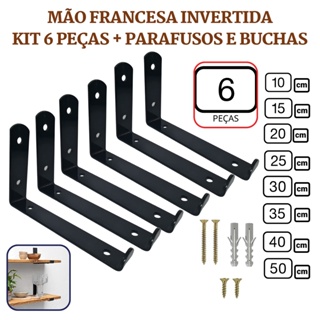 Mão Francesa Invertida 6 Peças Preta Prateleira Industrial Cantoneira Invisível Suporte Microondas com Parafusos para Instalação em Oferta na Shopee
