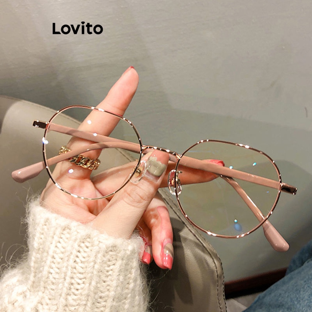 Lovito Óculos Casuais De Metal Liso Para Mulheres LNA32261 (Caqui Claro/Preto) em Oferta na Shopee