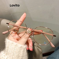Lovito Elegante Óculos De Metal Liso Para Mulheres LNA32261 (Caqui Claro/Preto)