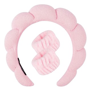 Faixa de Pulso de Velo de Coral para Lavagem Facial + Faixa de Cabelo de Torção Spa Conjunto Combinado de Faixa de Cabelo Acessórios de Cabelo