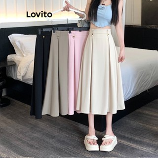 Lovito Saias Elegantes Com Botões Plissados Para Mulheres LNL37116 (Cáqui/Damasco/Preto)