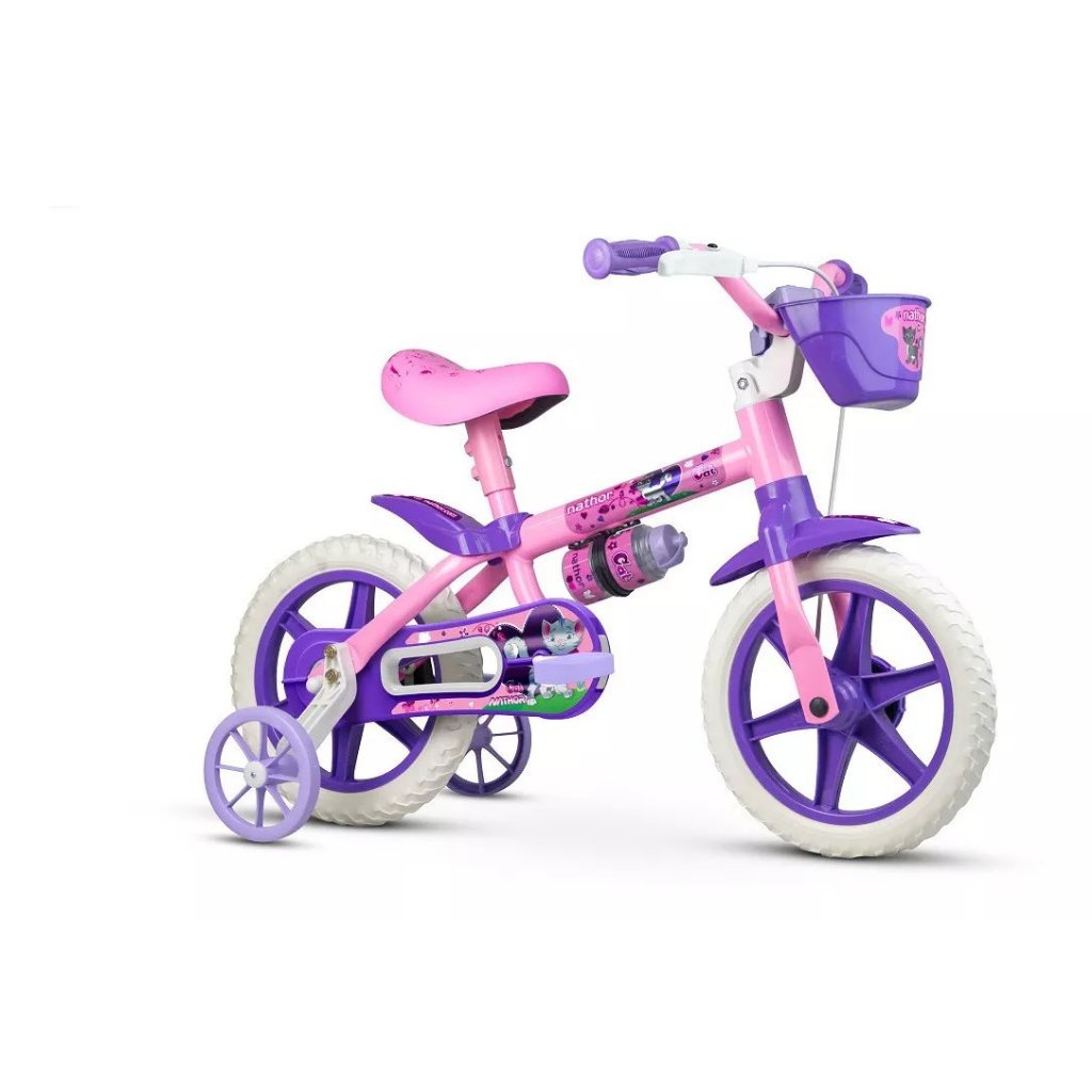 Bicicleta infantil Aro 12 de passeio Nathor Cat 2022 aro 12 12 freio tambor cor rosa/violeta com rodas de treinamento - Sports & Outdoors