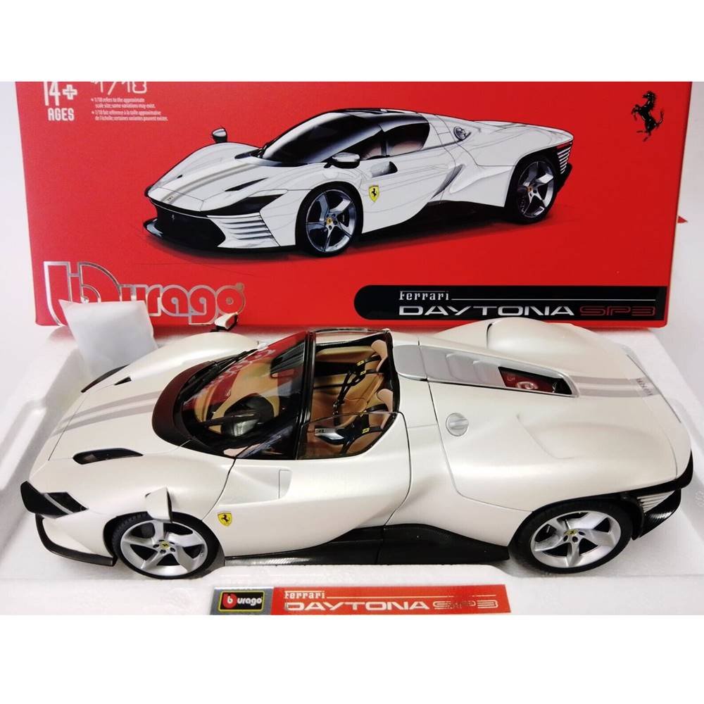 Miniatura Carro Ferrari Daytona SP3 Closed Top (2022) - Signature Series - Branca - 1:18 - Burago