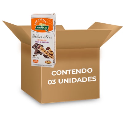 Tubes Free Nut´s Creme de Chocolate Zero Glúten, Zero Leite Natural Life contendo 3 caixas com 50g cada