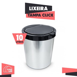 Lixeira Cesto 10 Litros Com Tampa Click Inox Escritório Cozinha Banheiro