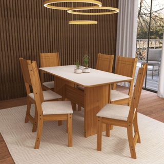 Mesa de Jantar 6 Cadeiras Freijo/Off White Indekes Evora em Oferta na Shopee