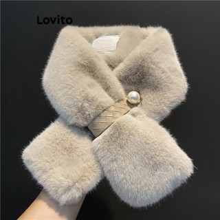 Lovito Elegantes Pérolas Lisas Cruzadas De Couro Macio Versátil Manter Lenços Quentes Para Mulheres LFA10639