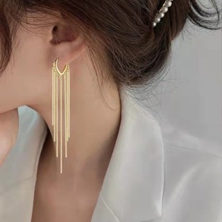 Brincos Longos de Metal Longo Tassel Versão Coreana Novo Estilo ins Style Simples Tudo em Combinação Brincos de Textura de Temperamento Único