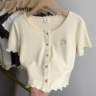 Lovito Casual Camiseta com Botões para Mulheres LNE20057 (Bege)