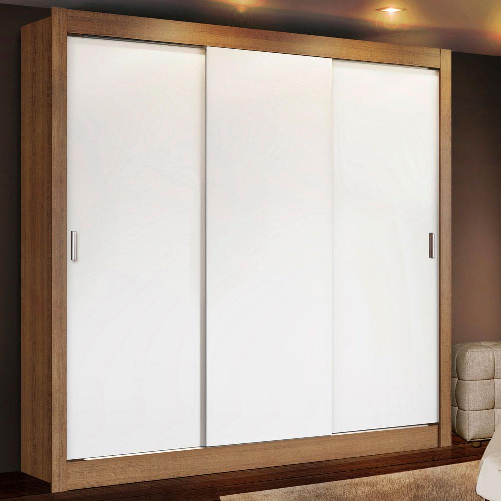 Guarda Roupa Casal Madesa Mônaco 3 Portas de Correr - Rustic/Branco - Home & Living