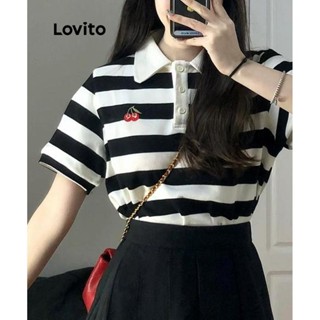 Lovito Camiseta Casual Listrada Com Botões Para Mulheres LNE43269