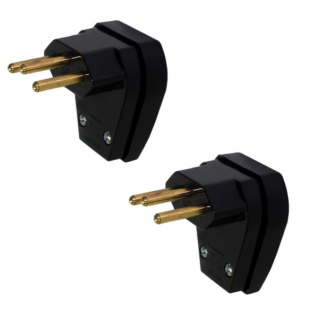 Kit 2 Plugues Machos 90? 2P+T 10A 250V Preto Prensa Cabo em Oferta na Shopee