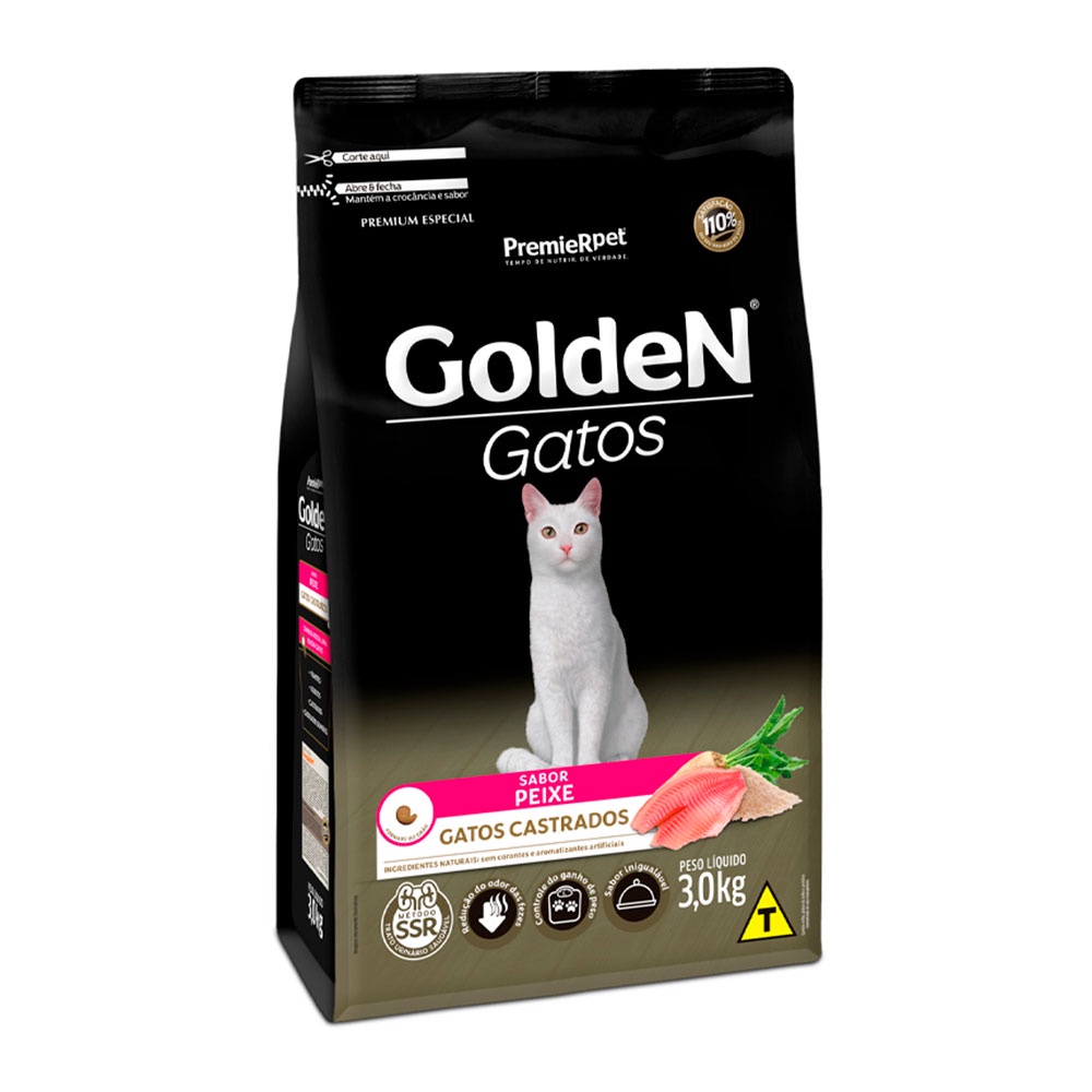 Ração Golden Gatos Adultos Castrados Peixe 3kg