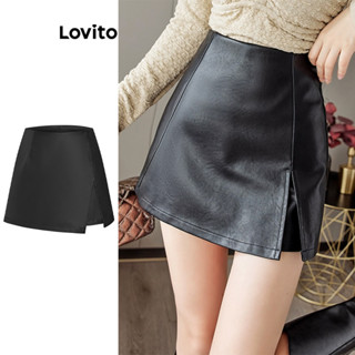 Lovito Shorts Falsos 2 em 1 com Zíper para Mulheres L58AD065 (Preto)