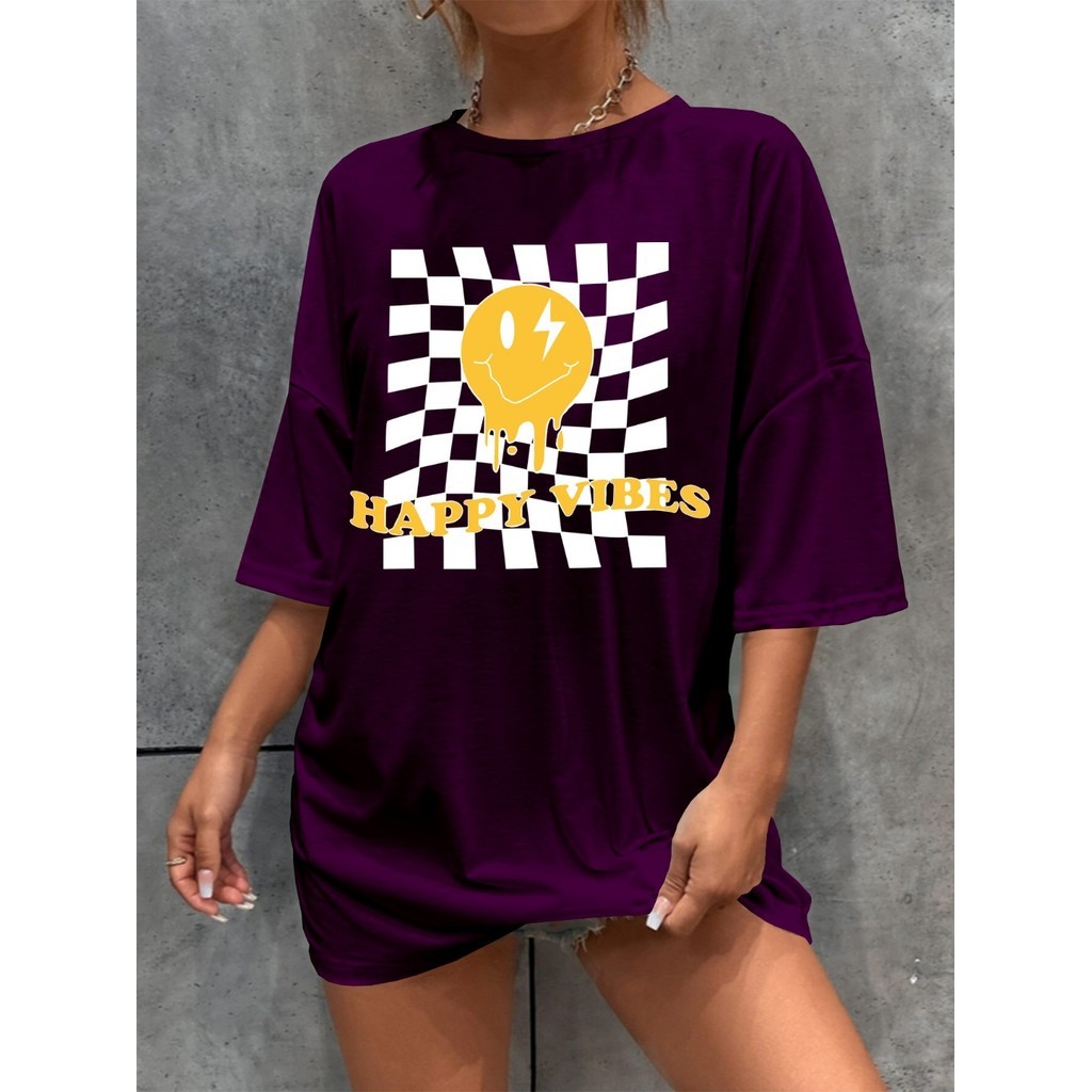 Camiseta Roxa Camisa Emoji Sorriso Personalizada Academia Blusa Oversized Fitness Estampa Tumblr