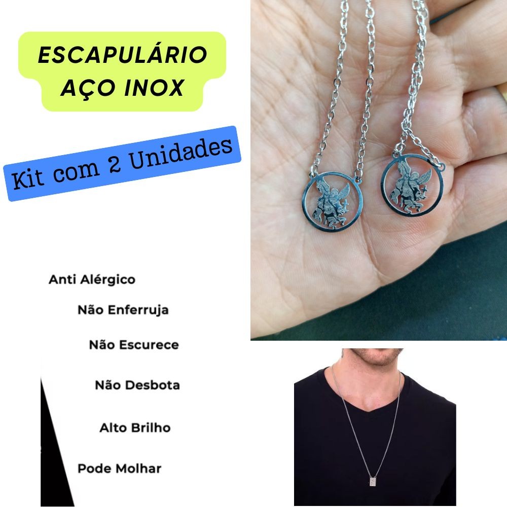 Corrente de Aço Inox Escapulário São Miguel Arcanjo Masculino Pacote com 2 Peças em Oferta na Shopee