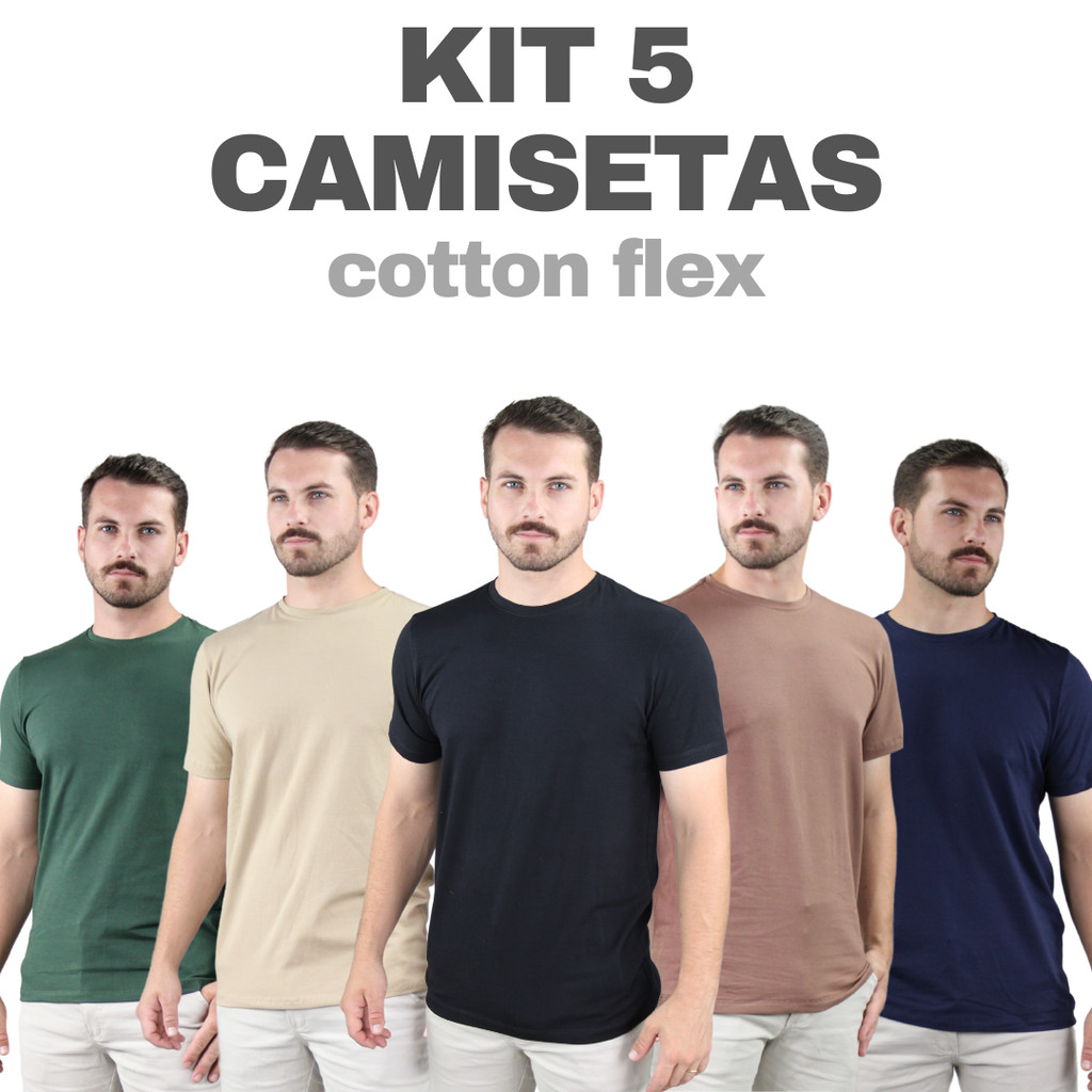 Kit 5 Peças Camisetas Masculinas Peruana Slim Premium Com Elastano