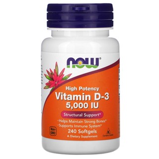 Vitamina D3 5000IU Alta potencia Now 240 Softgels