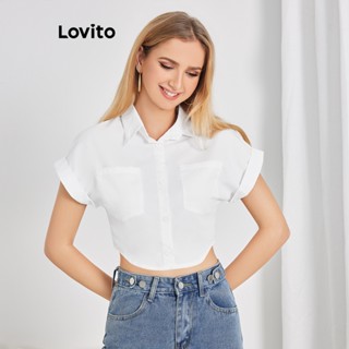 Lovito Blusa com Botões Frontais e Bolso para Mulheres LBE04062 (Branco)