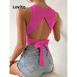 Lovito Regata com Amarração nas Costas Básica para Mulheres LBE04031 (Rosa Choque)