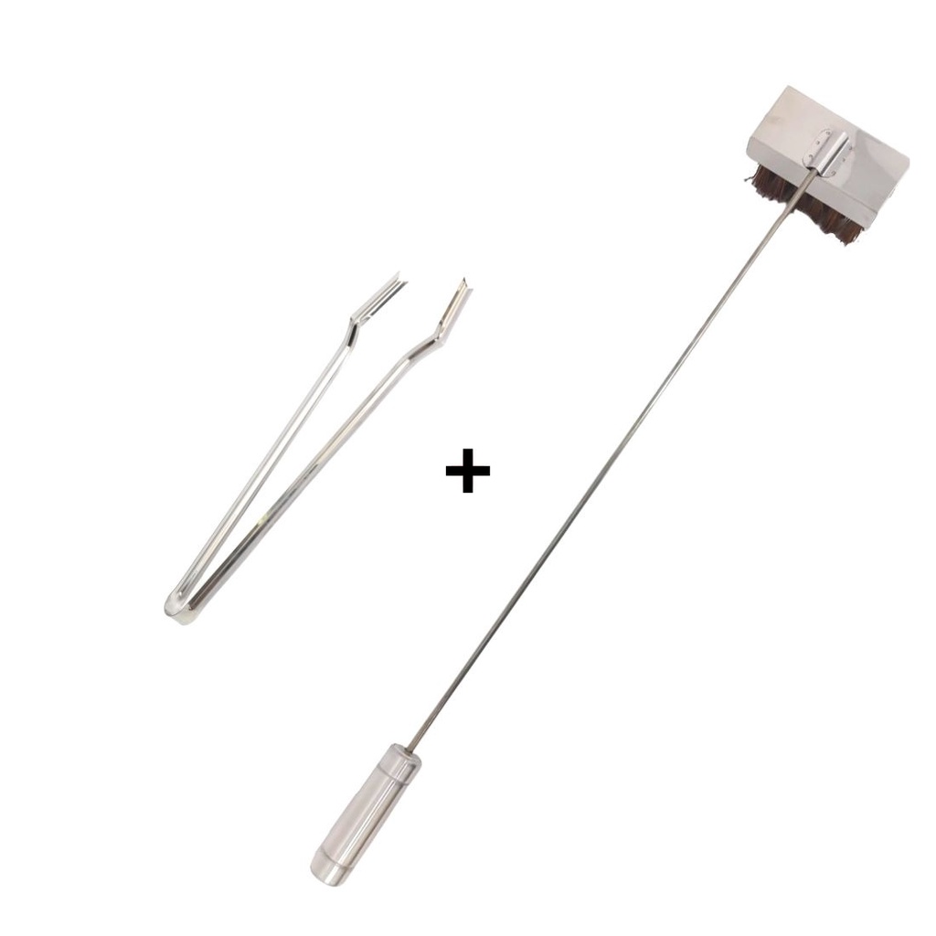 Kit Inox Pegador Carnes, Vassoura Piaçava, Churrasco, Pizza