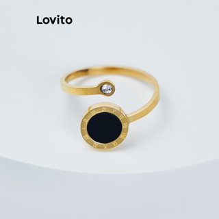 Lovito Casual Anel Feminino de Ouro 18K Hipoalergênico Redondo Geométrico com Algarismos Romanos L66AD005 (Ouro)