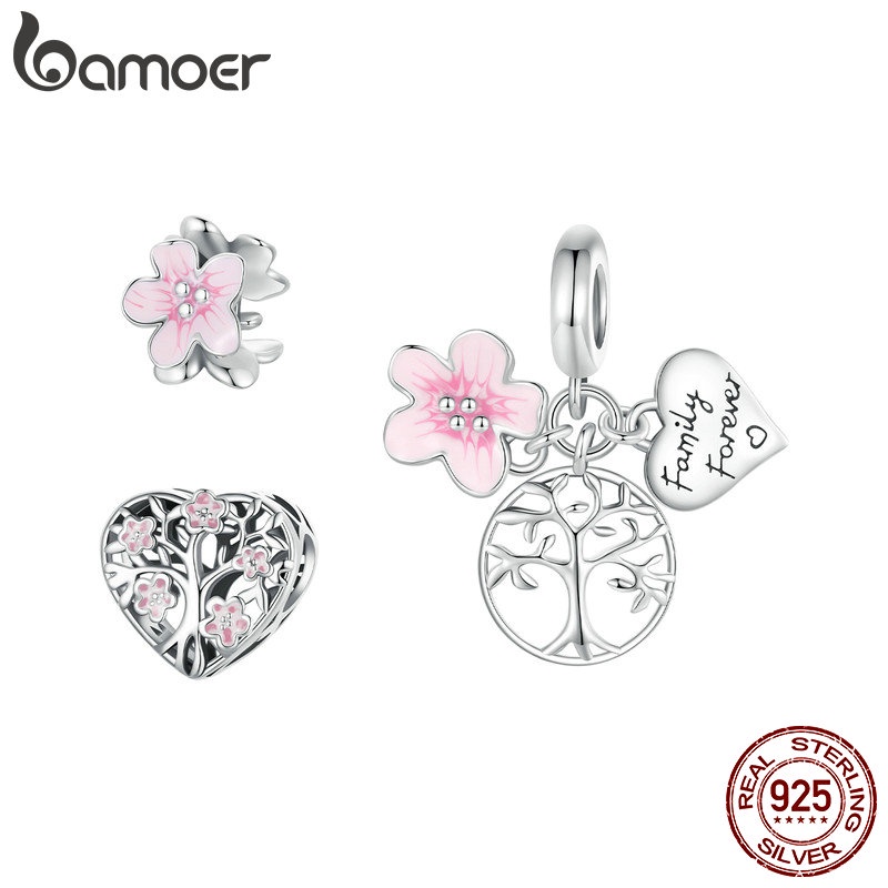 Bamoer 925 Sterling Sliver Charms Pendants The Flower of Life Design Coleção De Acessórios Em Forma De Coração Para Pulseira DIY