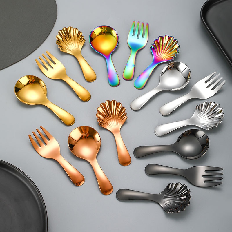 304 Colher pequena de aço inoxidável Colher pequena de aço inoxidável Colher de cabeça redonda de cabo curto Colher