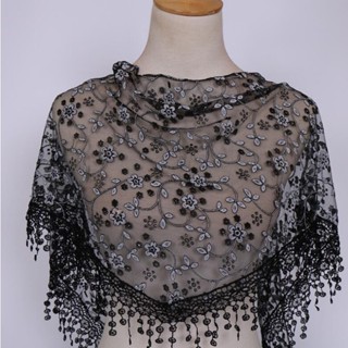 Lenço De Oração Da Igreja Tassel Triângulo Shawl Lace