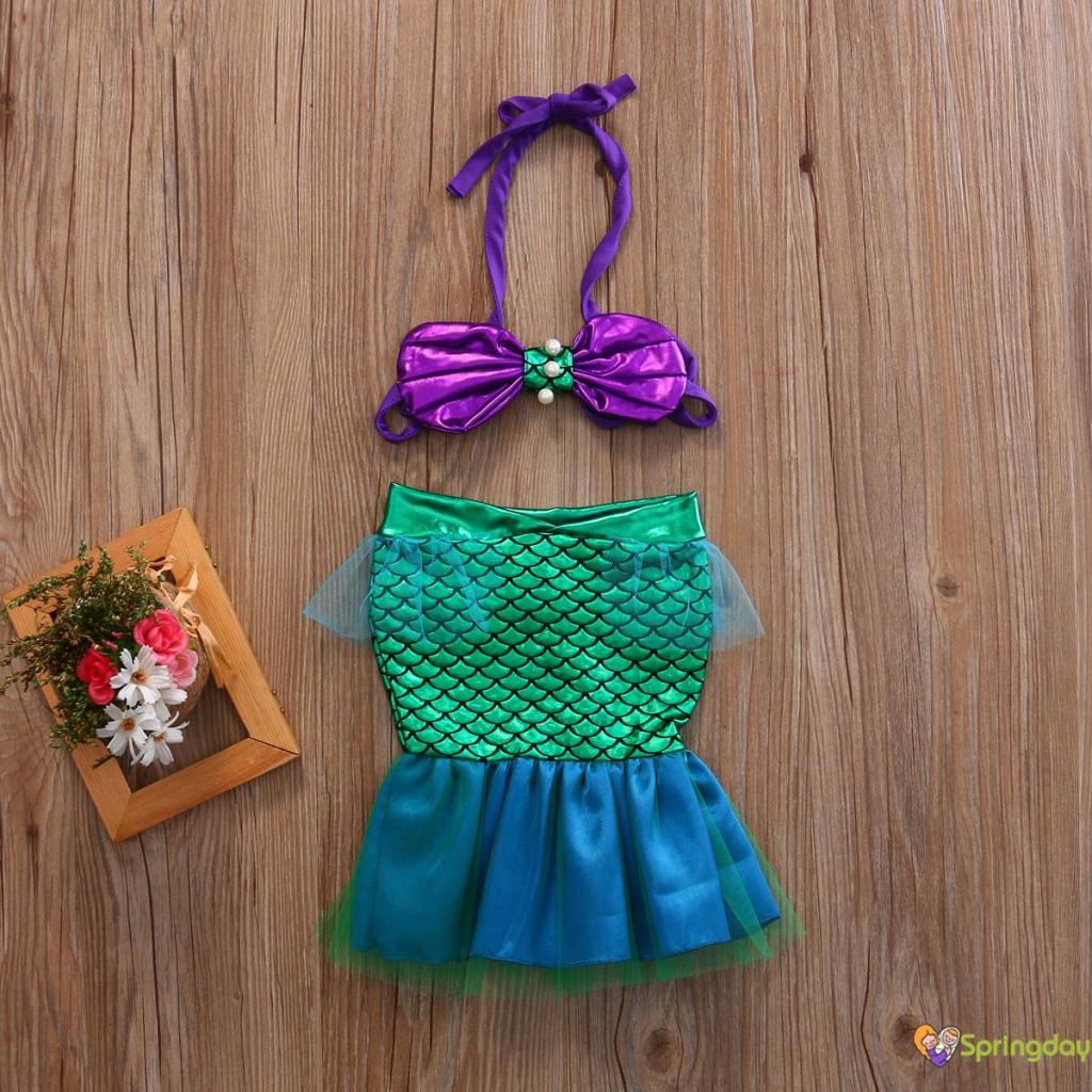 Infantil Bebê Meninas 2 Peças Maiô Halter Shell Pérola Top + Tule Patchwork Saia Roupa De Banho,0-3 Anos em Oferta na Shopee