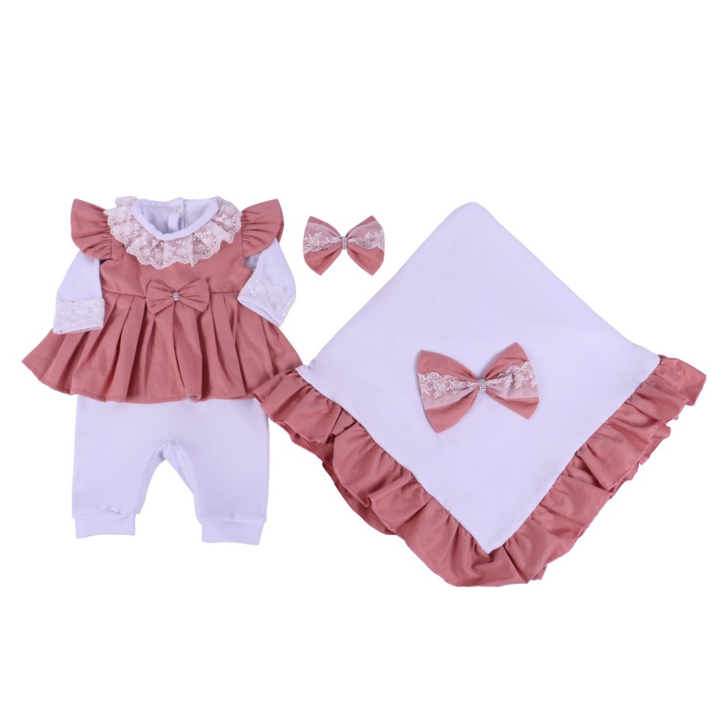 Saida De Maternidade Menina rosê Luxo Com Vestido/Roupinhas Feminina Bebe Saida Maternidade Luxo