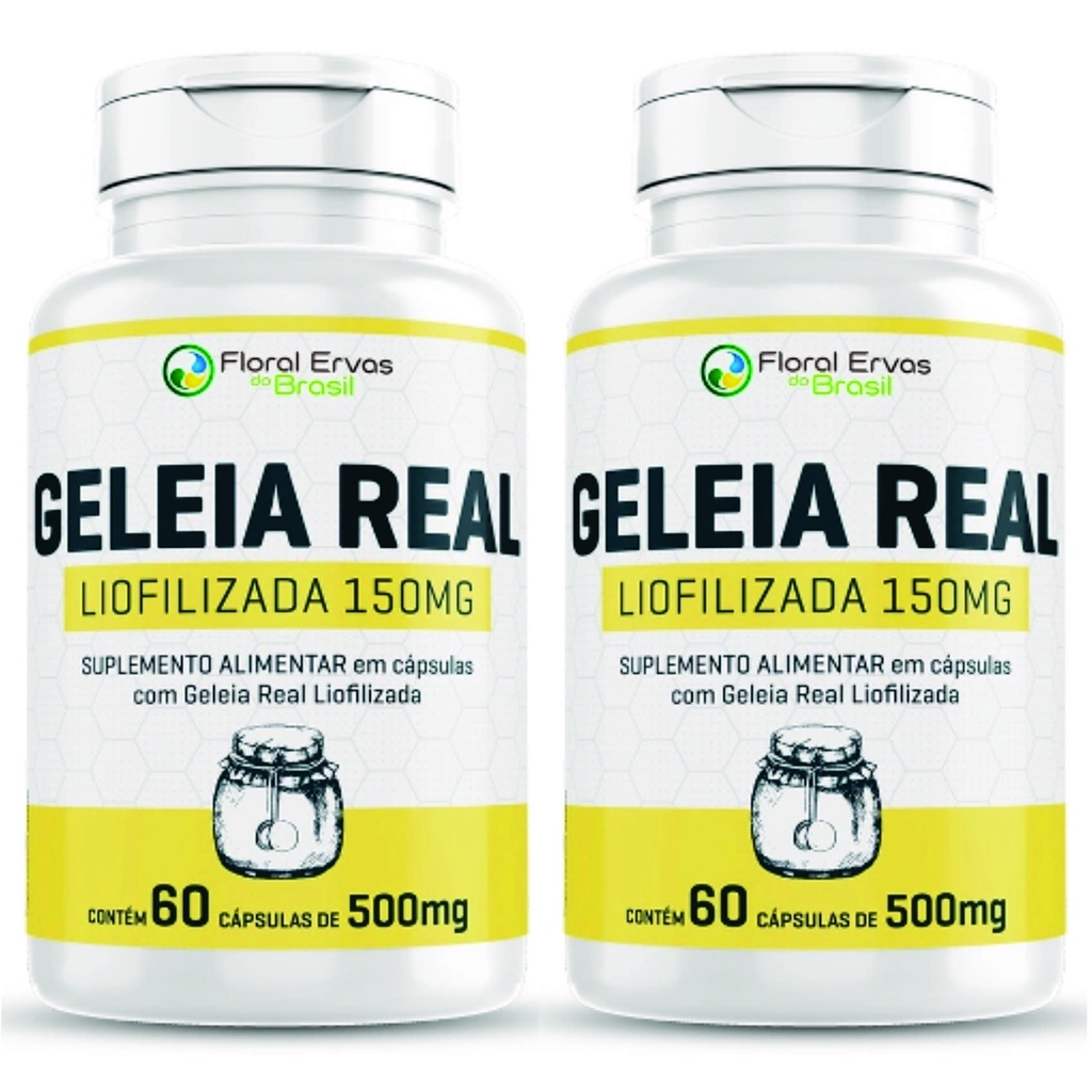 Geleia Real Liofilizada 150 mg 120 cápsulas 500mg 2 frascos  x 60 cápsulas Floral Ervas