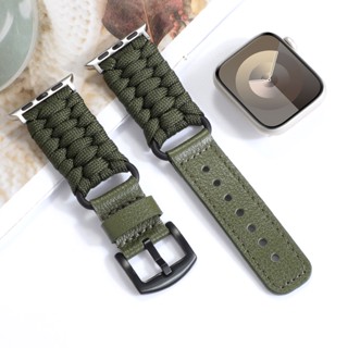 Pulseira De Couro Com Fio De Nylon Tecido Compatível Para Relógios Apple Série 9 8 7 6 5 4 se 3 2 Relógio ultra i 2 49mm 45 44 42 41 40 38mm